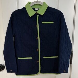 Talbots Kids Quilted Barn Coat in Navy and Lime size 12 girls